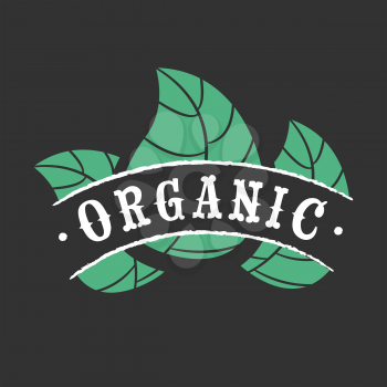Organic food icon with leafs on black background