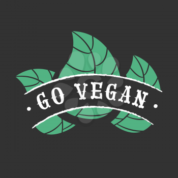 Go vegan icon with leafs on black background