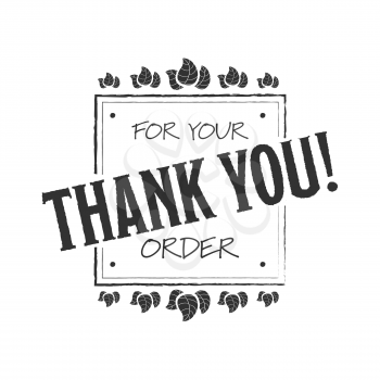 black Thank you badge with leaves on white background