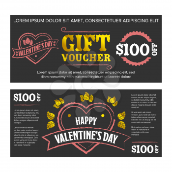 Gift voucher Valentines day on black background
