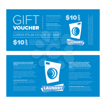 Gift voucher modern design for laundry service on a blue background