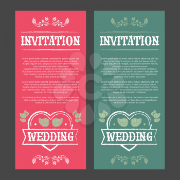 Vintage wedding invitation with red and green background
