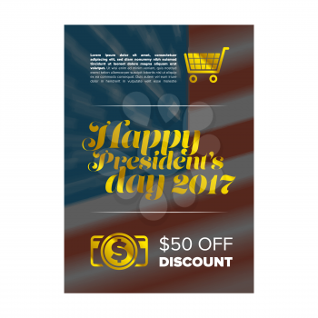 Happy President Day sale banner with USA flag background
