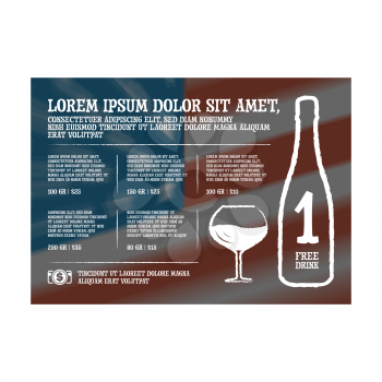 Wine menu for restaurant in vintage style with blurred USA flag background