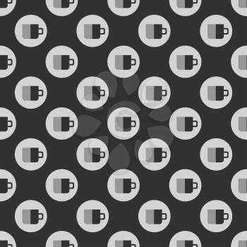 Cup seamless pattern on black background. Wallpaper for cafe or restaurant