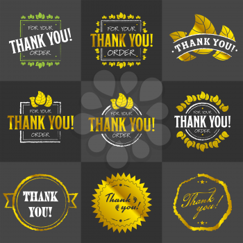 Golden Thank you badges. Set of vintage labels and stickers