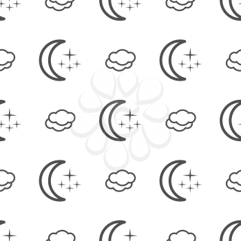 Weather seamless pattern with clouds and moon on a white background