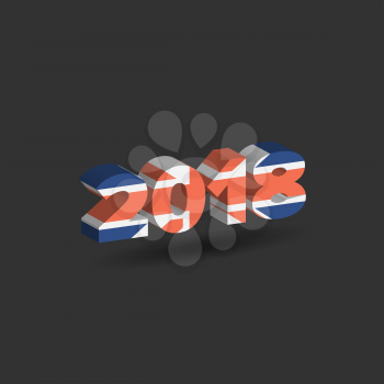 New Year sign with United Kingdom flag texture with shadow on white