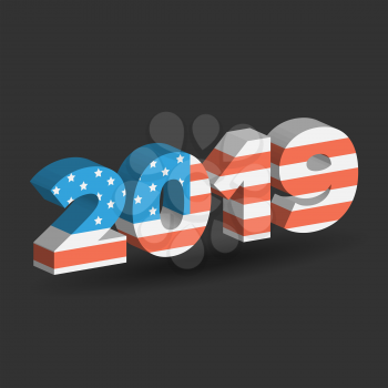 New Year sign with USA flag texture with shadow on white