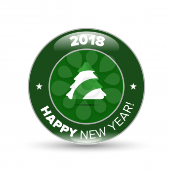 Happy new year 2018 green badge on white background