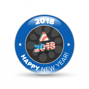 Happy new year 2018 blue badge on white background