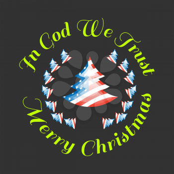 Merry Christmas banner with USA flag on black background