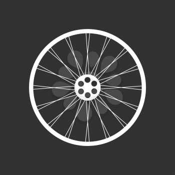 White bicycle wheel on the black background