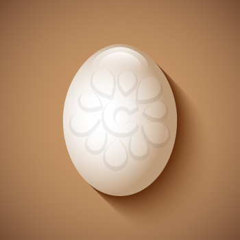 White chicken egg with shadow on a brown background