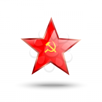 Soviet Union star with hammer and sickle and shadow on white background