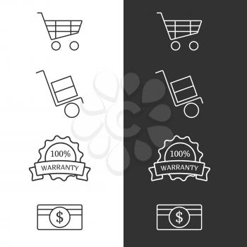 E-Commerce outlined icon set on white and black backgrounds