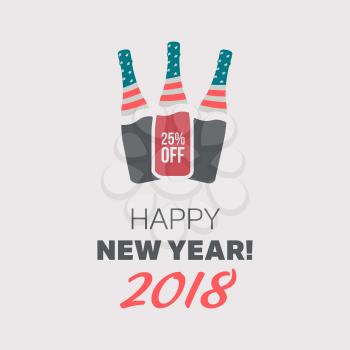 Happy New year banner with bottle and USA flag