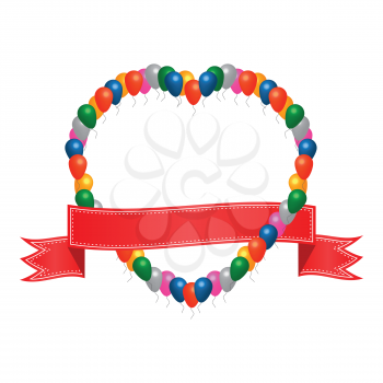 Color Heart vector frame with balloons and ribbons on white
