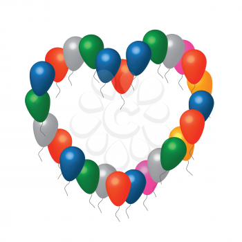 Color Hearts with balloons vector frame on white