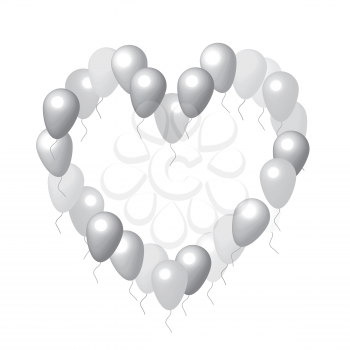 White background Hearts with balloons vector frame on white