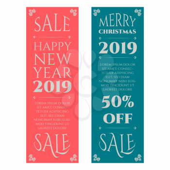 Happy New Year and Christmas vintage floral theme banners set
