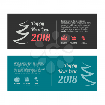 New Year sale banner or gift voucher set on black and emerald green backgrounds