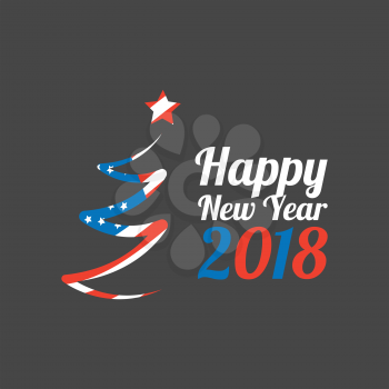 Happy New Year 2018 banner with usa flag on black background