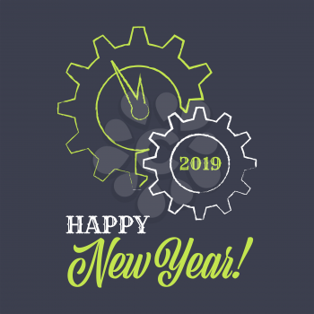 New year 2019 vector sign in the Vintage style with gears