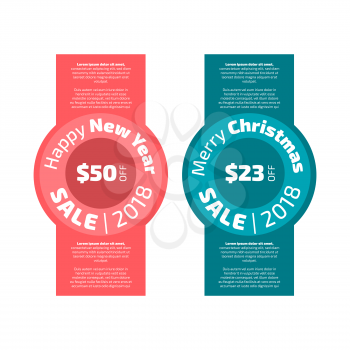 New Year and Christmas sale banner on a red and emerald green background