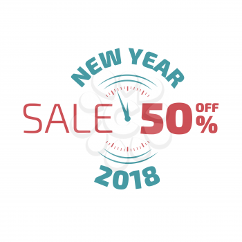 New year sale banner with clock and circle decoration elements