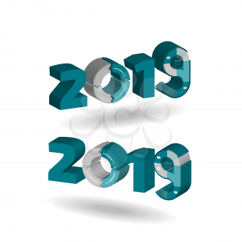 New Year 2019 Three Dimensional Sign or Banner