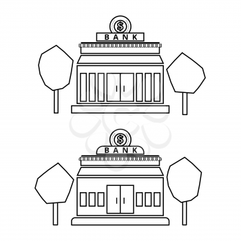 outlined Bank building icon set or illustrations