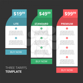 Price list, three tariffs for website or landing page