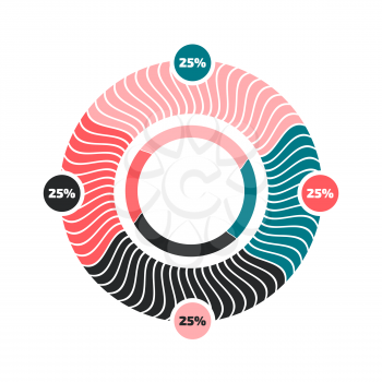 Pie chart illustration. Flat design style with stripes
