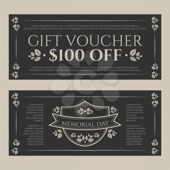 Gift certificate or card in vintage floral theme style dedicated Memorial day