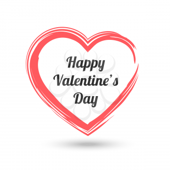 Happy Valentine day heart banner with shadow on white background