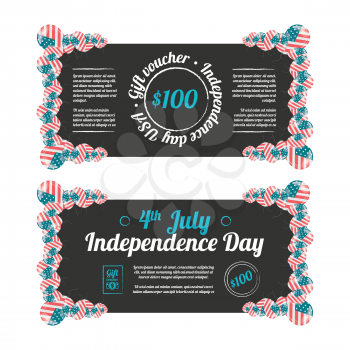 Independence Day USA Gift voucher with balloons and flags
