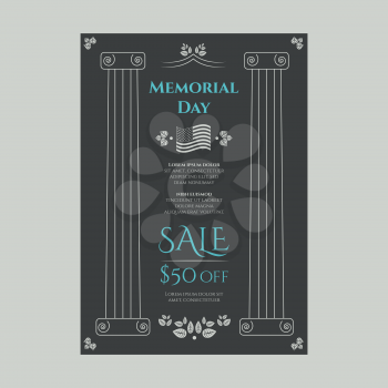 American Memorial day sale banner in vintage floral theme