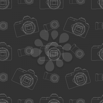 Photo camera seamless pattern on black background