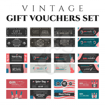 Vintage gift vouchers set with holidays and business themes
