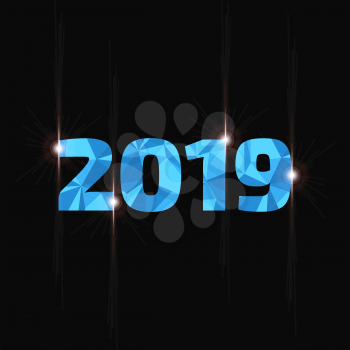 2019 year low poly three dimensional sign on black background