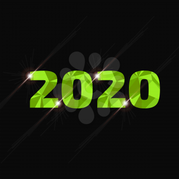 2020 year low poly three dimensional sign on black background