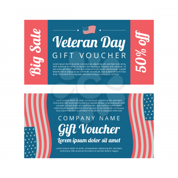 Veterans day Gift voucher with USA flag on blue