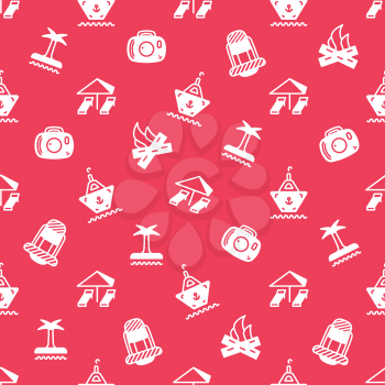 Travel Seamless pattern on a red background