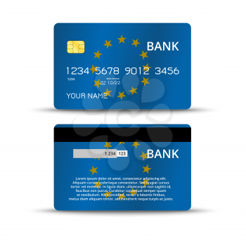 Templates of credit card design with the European Union flag background, Isolated vector