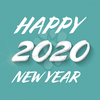 Happy New year 2020 banner with handwritten text on the emerald green background