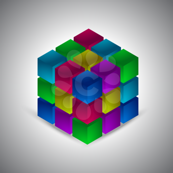 Isometric Rubiks cube vector on the grayscale background