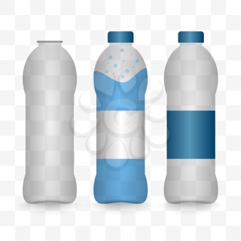 Transparent plastic bottles set. Vector illustration mockup
