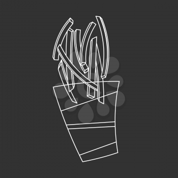 Outlined French fries illustration on a black background