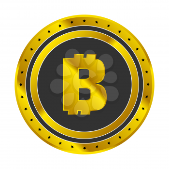 Golden bitcoin cryptocurrency icon design on white background